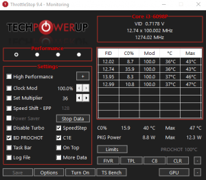 check CPU Temperature by Throttlestop