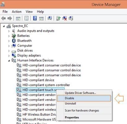 hid- disable touch screen in windows 10